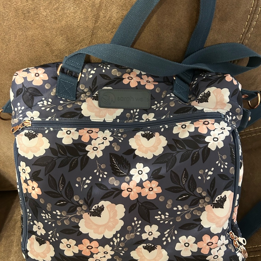 Navy Floral Tote Bag - Navy with Pink Flowers